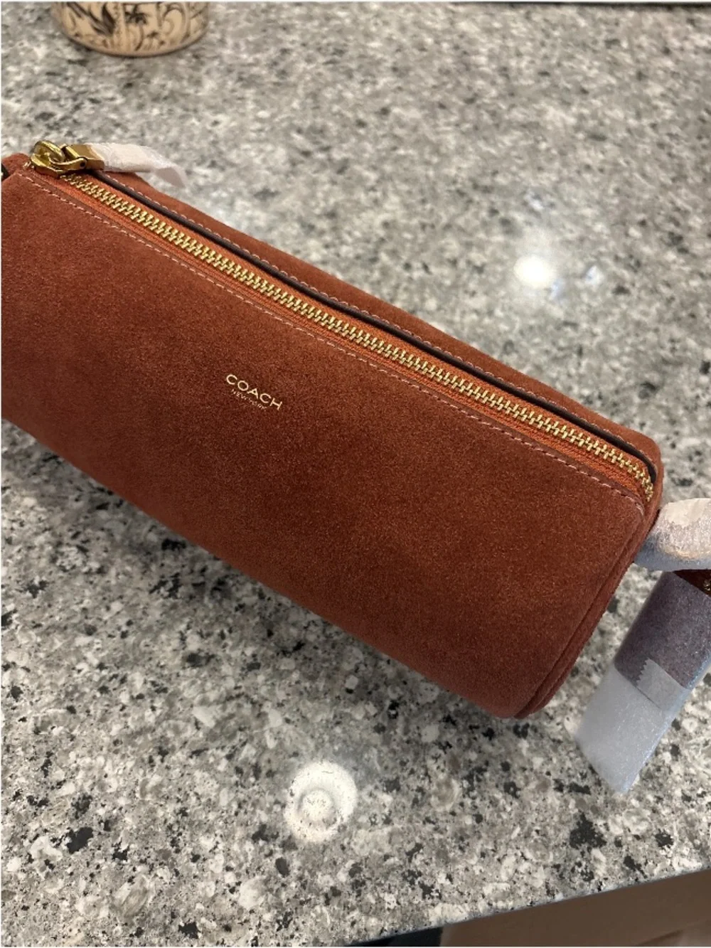 Coach Suede Barrel Shoulder Bag in Clay with Gold Hardware